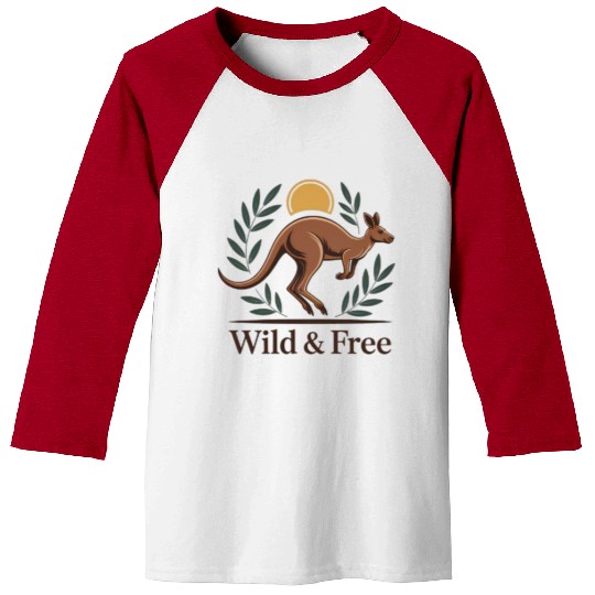 Kangaroo Embrace with Nature Motif Baseball Tees