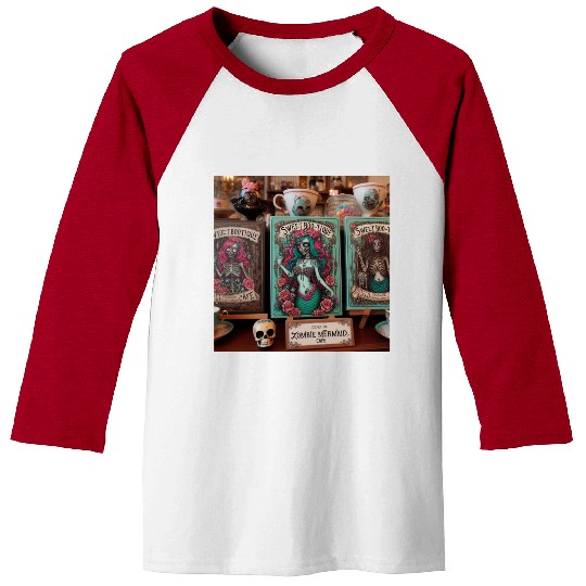 Colorful Sugar Skull Mermaid Design Baseball Tees