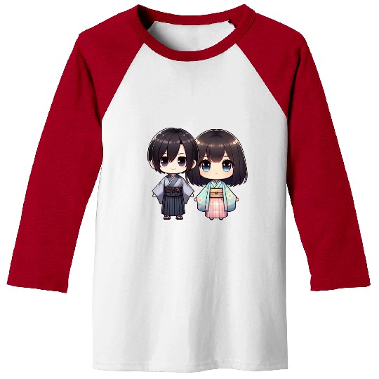 Chibi Kawaii Traditional Kimono Duo Baseball Tees