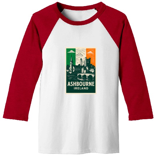 Irish Villagescape with Castle and Church Baseball Tees