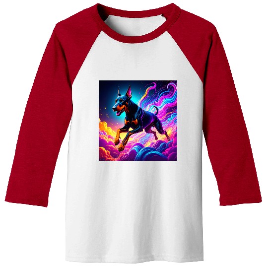 Neon Doberman Illustration Baseball Tees