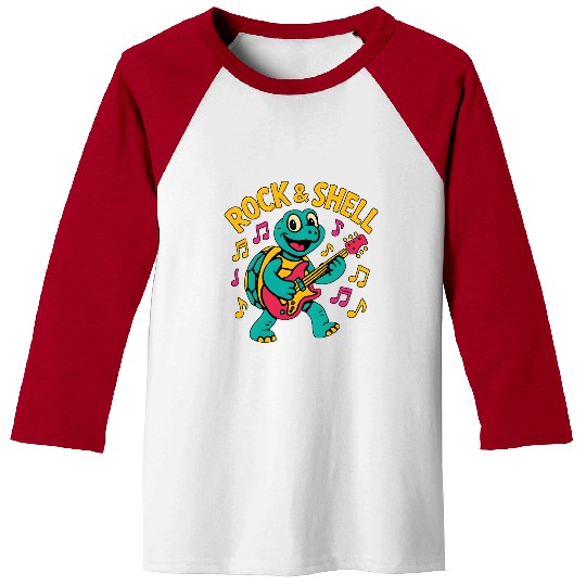 Cute Turtle Rock Guitar Design Baseball Tees