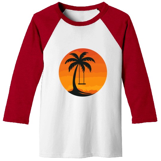 Sunset Palm Tree Swing Illustration Baseball Tees