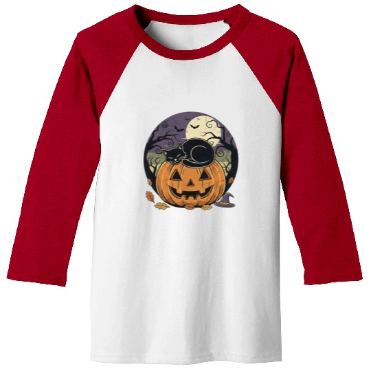 Spooky Cat Nap Pumpkin | Halloween Party Design Baseball Tees