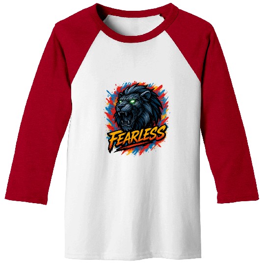 Fearless Lion with Neon Eyes Design Baseball Tees