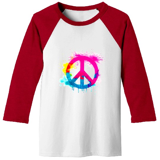 Peace sign neon colors groovy spray paint splatter Baseball Tees