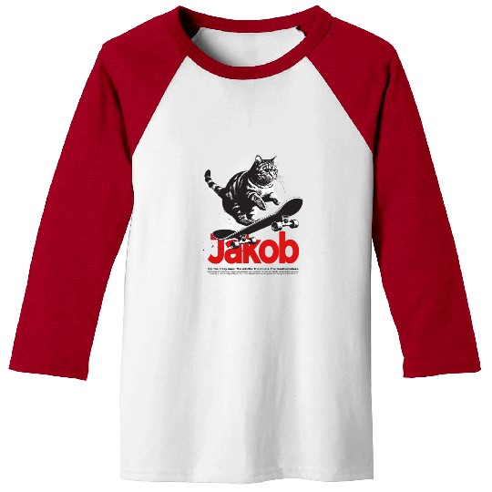 Cool Cat Skateboard with cute Boy Name JAKOB Baseball Tees