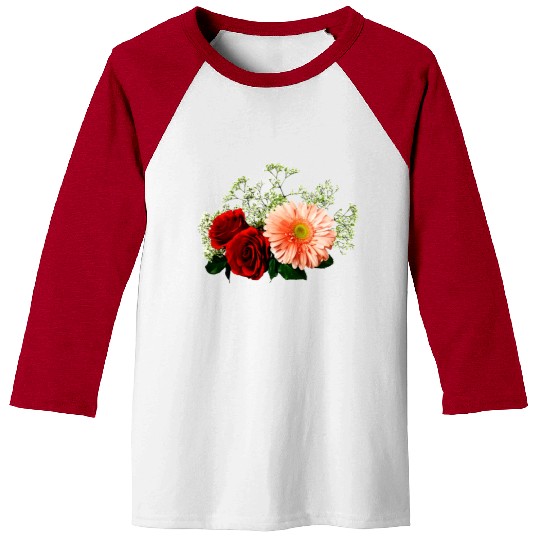 Gerbera Daisy And Two Roses Baseball Tees