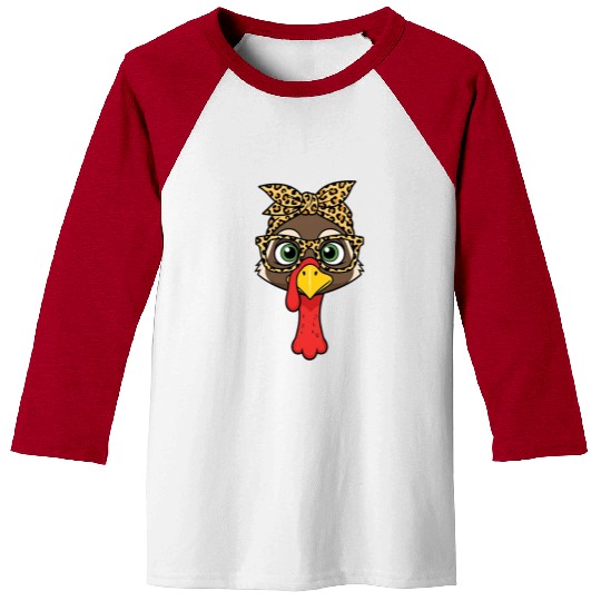 Leopard Print Turkey with Glasses and Headscarf Baseball Tees