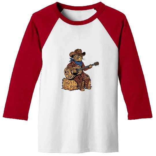 Cowboy Cat Playing Guitar – Typography Art Baseball Tees