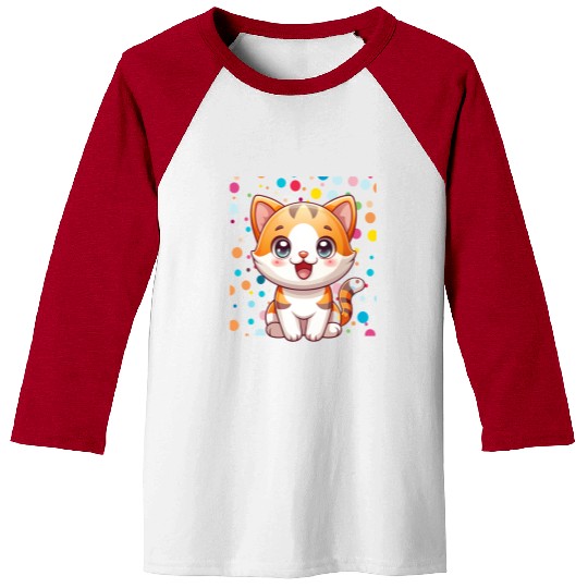 Adorable Cartoon Cute Cat Polka Dots  Baseball Tees