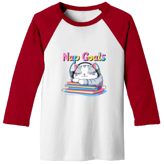 Cute Cat Nap Goals Design Baseball Tees