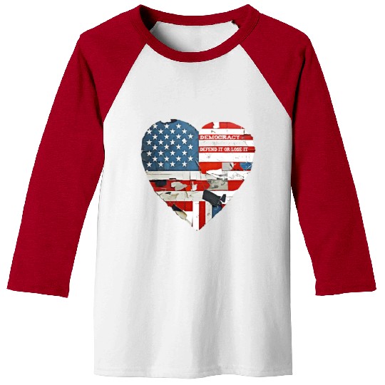 Democracy Defend It Or Lose It USA flag vintage  Baseball Tees