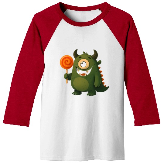 Whimsical Monster with Lollipop Baseball Tees