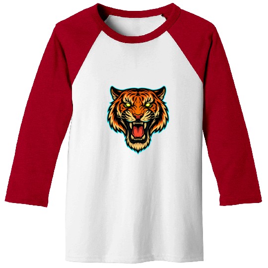 Vibrant Roaring Tiger Illustration Baseball Tees