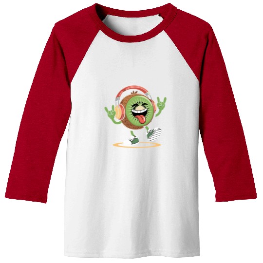 Playful Kiwi Cartoon with Headphones Baseball Tees