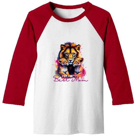 Colorful Lion Cubs and Mother Design Baseball Tees