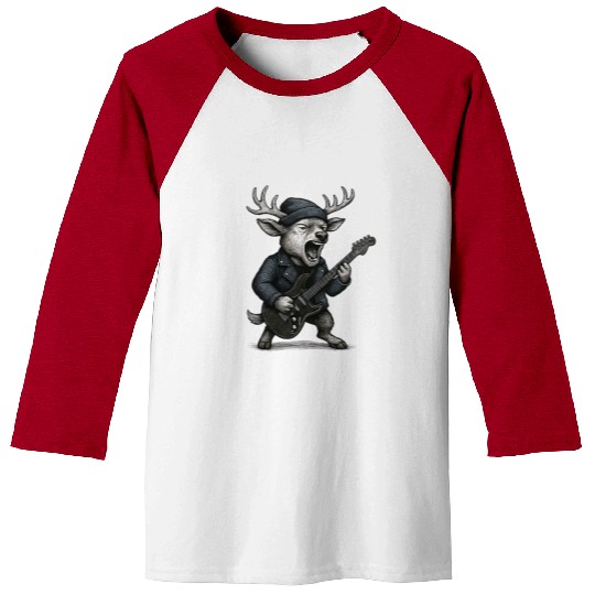 Moose Rocker with Guitar and Beanie Baseball Tees