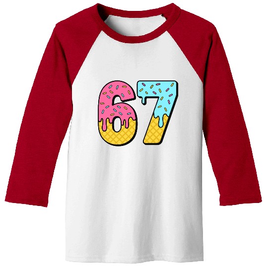 Six Seven Meme Ice Cream Drip Waffle Cone Funny 67 Baseball Tees