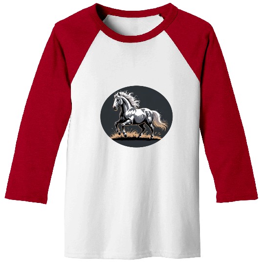 Elegant White Stallion Running Scene Baseball Tees