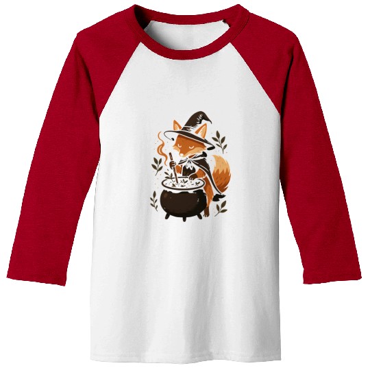 Enchanting Witch Fox Vintage Design Baseball Tees