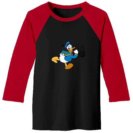 Donald Duck Drink Beer Baseball Tees, Disney Couple Baseball Tees Drinking Around
