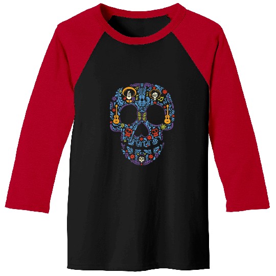 Disneyss Pixars Coco Classic Day Of The Dead Skull Chest Logo Baseball Tees