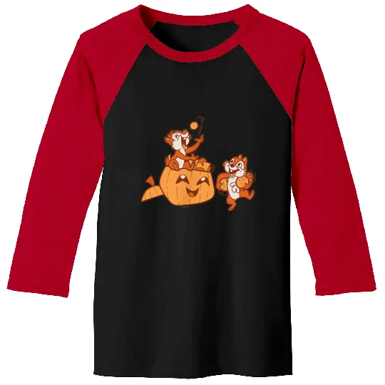 Disneyss Chip N Dale Halloween Pumpkin Bucket Corner Art Baseball Tees