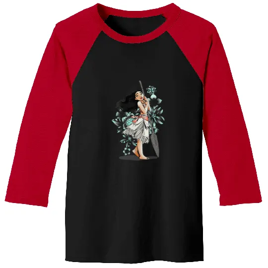 Disneyss Moana Tropical Floral Line Art Voyager Portrait Baseball Tees