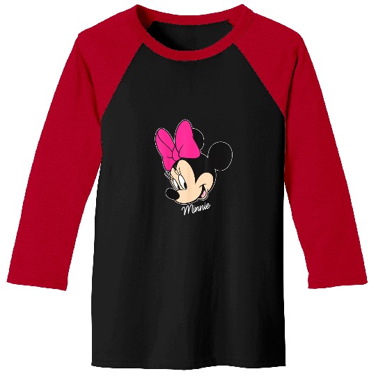 Disney Mickey And Friends Minnie Mouse Big Face T-Shirt, Black, Small Baseball Tees