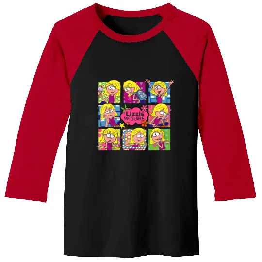 Disney Lizzy Mcguire Multi Lizzie's Moods Big Chest Panels Baseball Tees