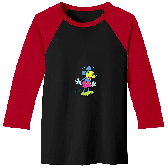 Womens Disney Mickey Mouse Happy Surprise Retro Pop Art V-Neck T-Shirt Baseball Tees