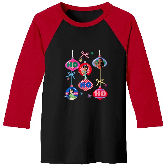 Womens Disney Princess Christmas Ho Ho Ho Mulan Jasmine Moana Logo Baseball Tees