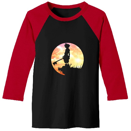 Disney Kingdom Hearts Sora Sunset Silhouette Pose Chest Logo Baseball Tees