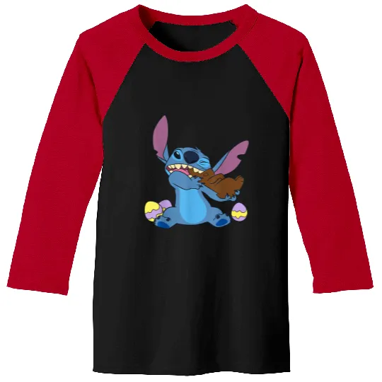 Disney Stitch Eats Chocolate Bunny Easter Baseball Tees