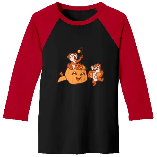 Disneyss Chip N Dale Halloween Pumpkin Bucket Corner Art Baseball Tees