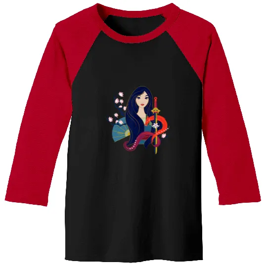 Disney Princess Mulan and Mushu Modern Art Deco Style Baseball Tees