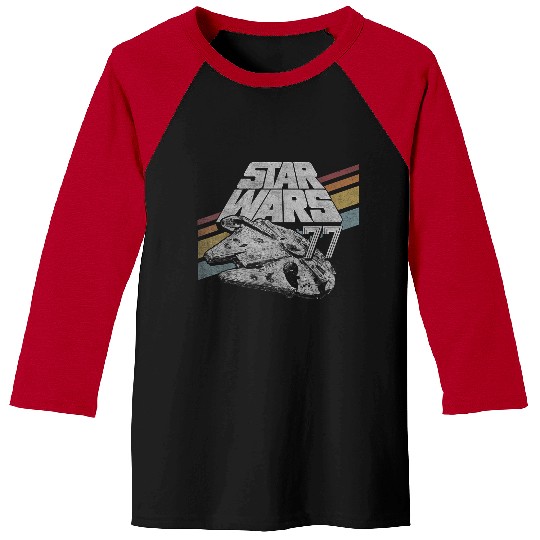 Star Warss Millennium Falcon 77 Retro Diagonal Stripe Disneyss+ Baseball Tees