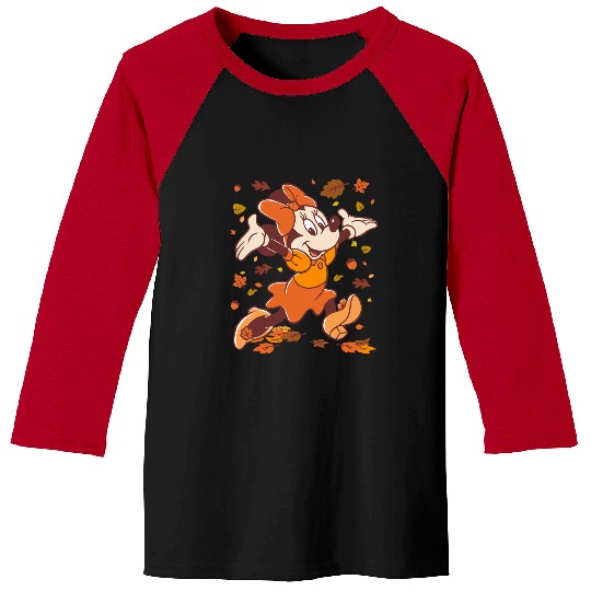 Discover Disney Minnie Mouse Strolling Through Autumn Leaves Fall Baseball Tees