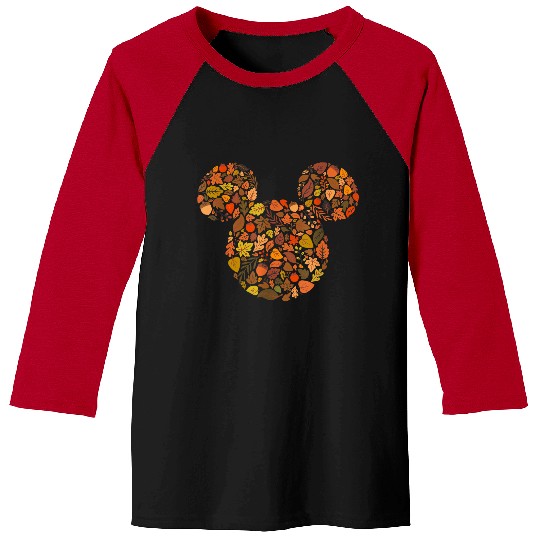 Discover Disney Mickey Mouse Head And Ears Icon Fall Leaves Baseball Tees
