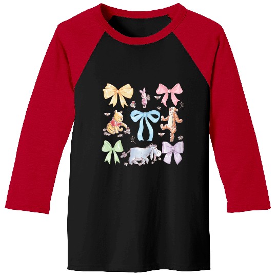 Discover Disney Winnie The Pooh Cute Group Shot Sketch Chest Logo Baseball Tees