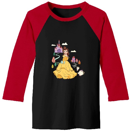 Disney Beauty and the Beast Belle & Mrs. Potts Floral Sketch Baseball Tees