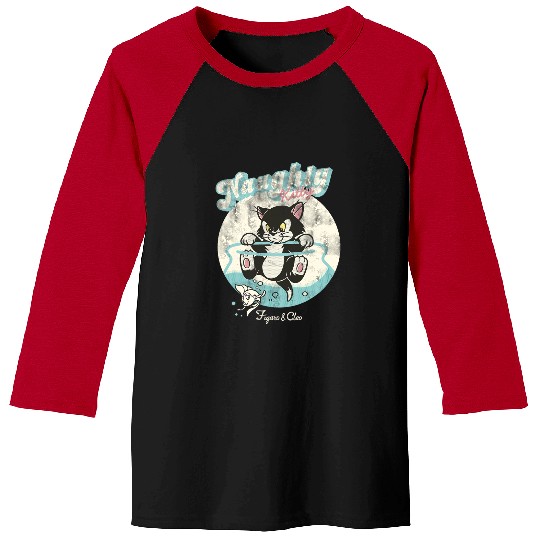 Disney Pinocchio Naughty Kitty Figaro & Cleo Retro Big Logo Baseball Tees