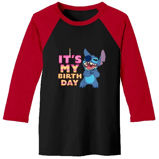 Disney Lilo Stitch It's My Birthday Happy Text Stack Baseball Tees