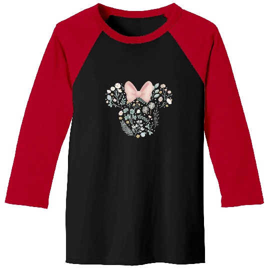Womens Disney Minnie Mouse Icon Spring Flowers V-Neck Baseball Tees