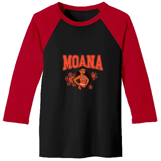 Disney Moana Brave Pose Big Chest Collegiate Chest Text Logo Baseball Tees