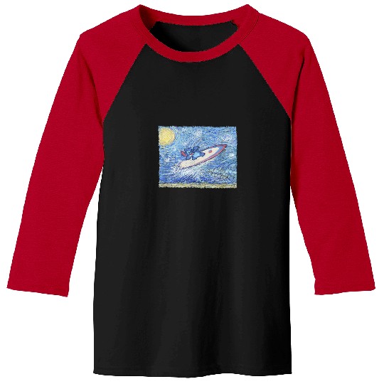 Disney Lilo Stitch Van Gogh Stitch  Surf Panel 2 Baseball Tees