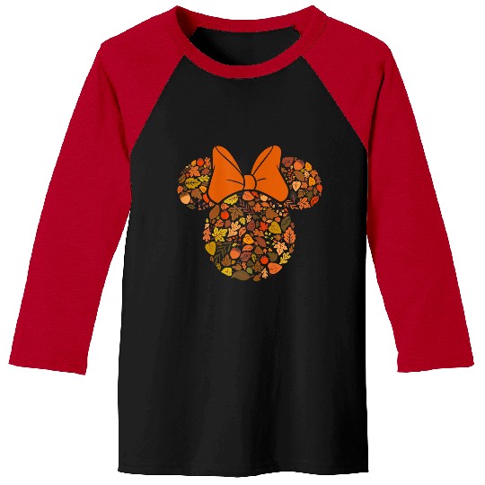 Disney Minnie Mouse Head And Ears Icon Fall Leaves Baseball Tees