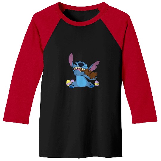 Disney Stitch Eats Chocolate Bunny Easter Baseball Tees