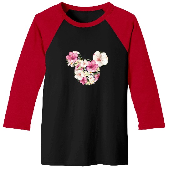 Womens Disney Mickey And Friends Tropical Floral Print Silhouette V-Neck Baseball Tees